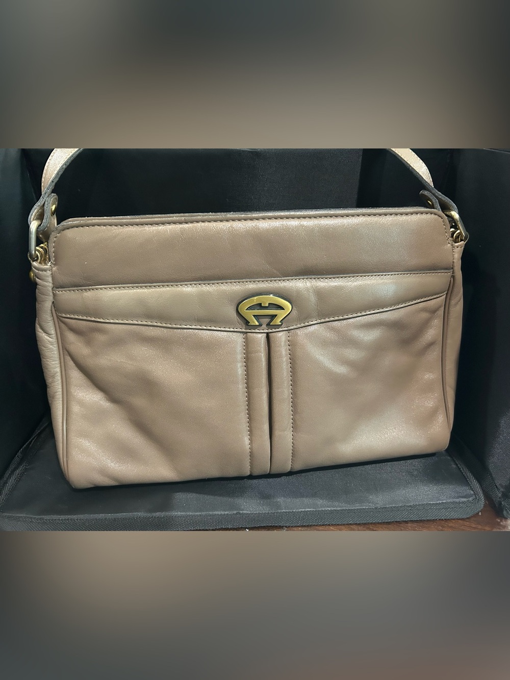 Etienne Aigner Taupe Shoulder Bag with Gold Hardware